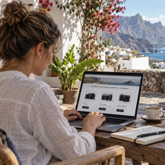 Una persona lavora al portatile sulla terrazza di una casa alle Canarie