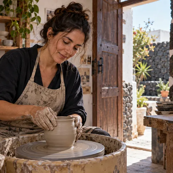 Laboratorio di ceramica alle Canarie con il negozio online aperto sul tablet